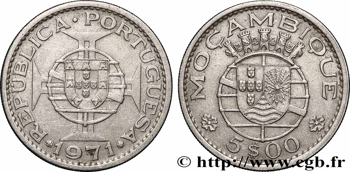 MOZAMBIQUE 5 Escudos colonie portugaise du Mozambique 1971 Lisbonne XF 