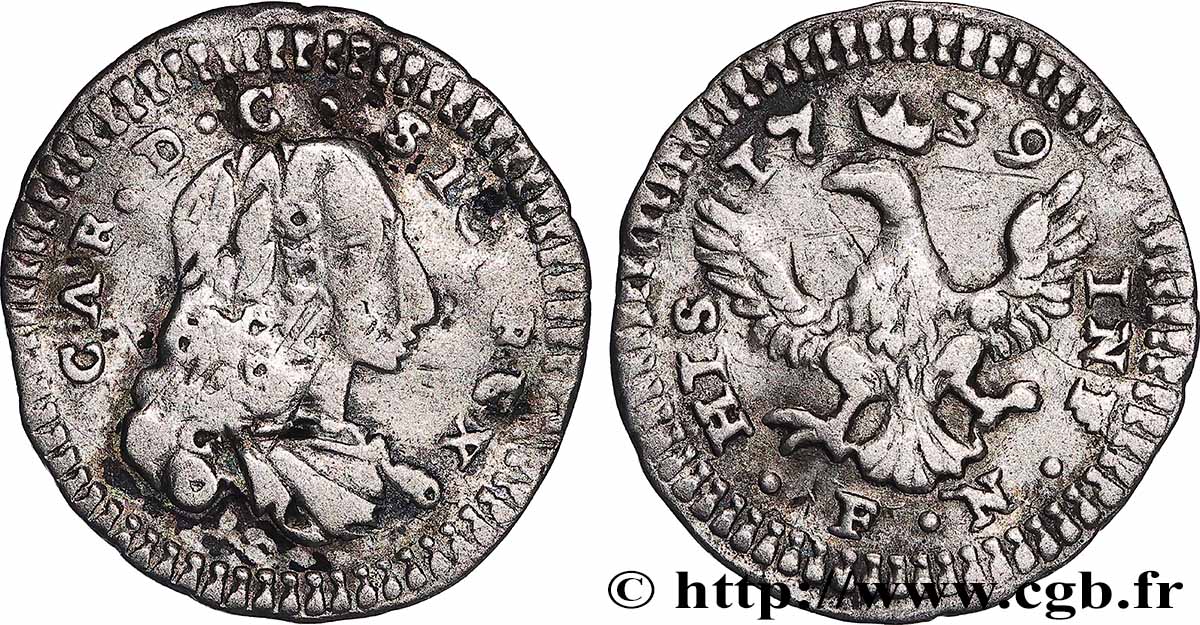 ITALIE - ROYAUME DE SICILE - CHARLES III D&nbsp;ESPAGNE 1/2 Tari 1739 Palerme TB+ 