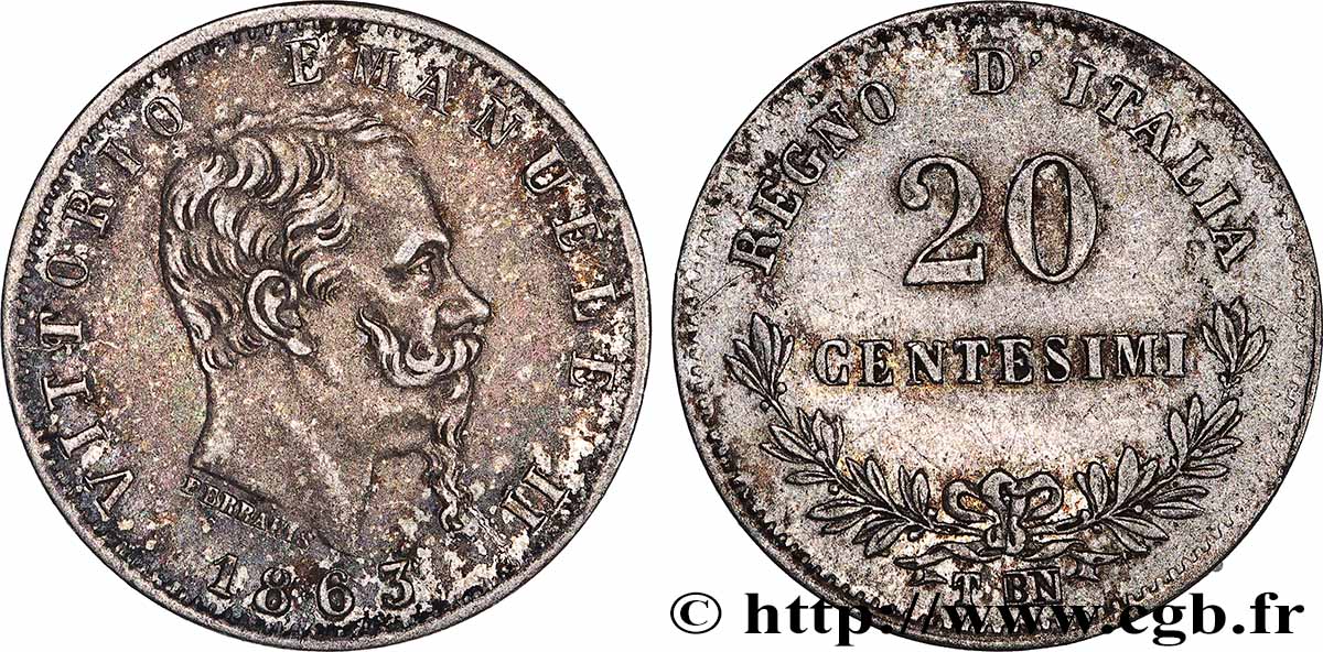 ITALIE 20 Centesimi Victor Emmanuel II 1863 Turin TTB 