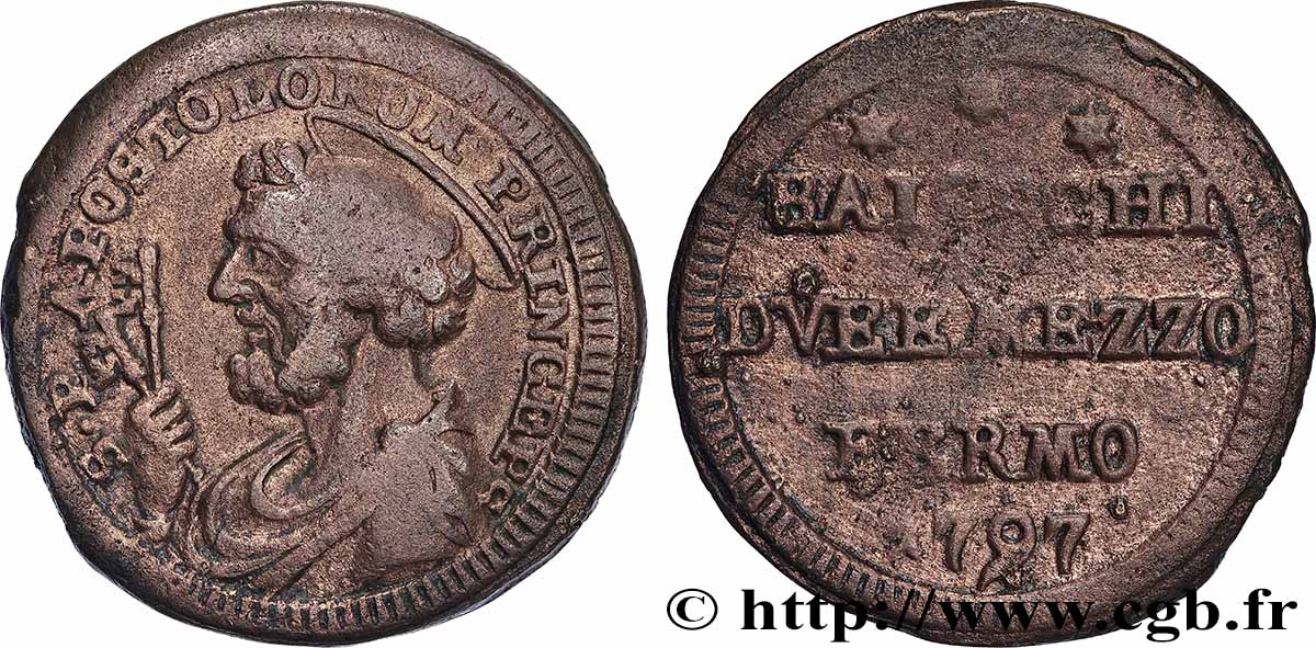 VATICAN ET ÉTATS PONTIFICAUX 2 1/2 Baiocchi Ville de Fermo St Pierre 1797 Fermo TB+ 