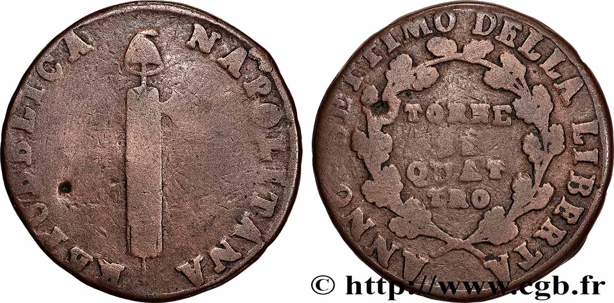ITALIE - RÉPUBLIQUE NAPOLITAINE 4 Tornesi République Napolitaine an VII 1799  TB 