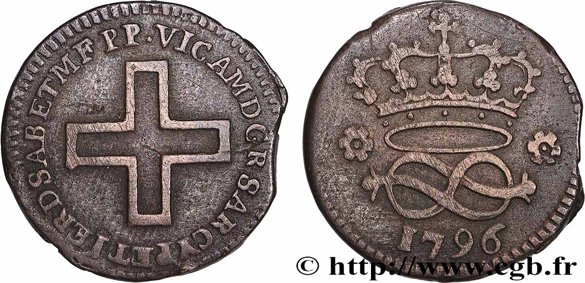 ITALIE - ROYAUME DE SARDAIGNE 2 Denari Victor Amédée III 1796 Turin TTB 