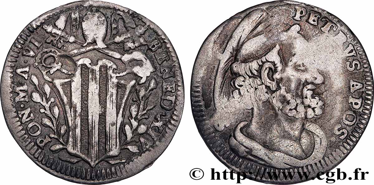 ITALIE - ÉTATS DU PAPE - BENOÎT XIV (Prospero Lambertini) Grosso an VI (1745) Rome TB 