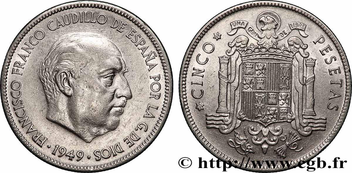 ESPAGNE 5 Pesetas Franco (1950) 1949 Madrid TTB+ 
