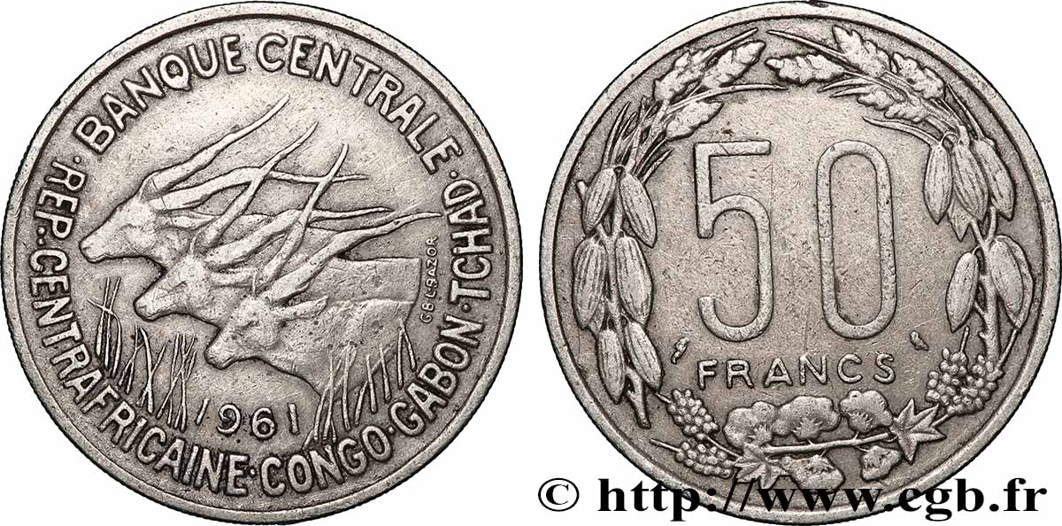 EQUATORIAL AFRICAN STATES 50 Francs antilopes 1961 Paris XF 
