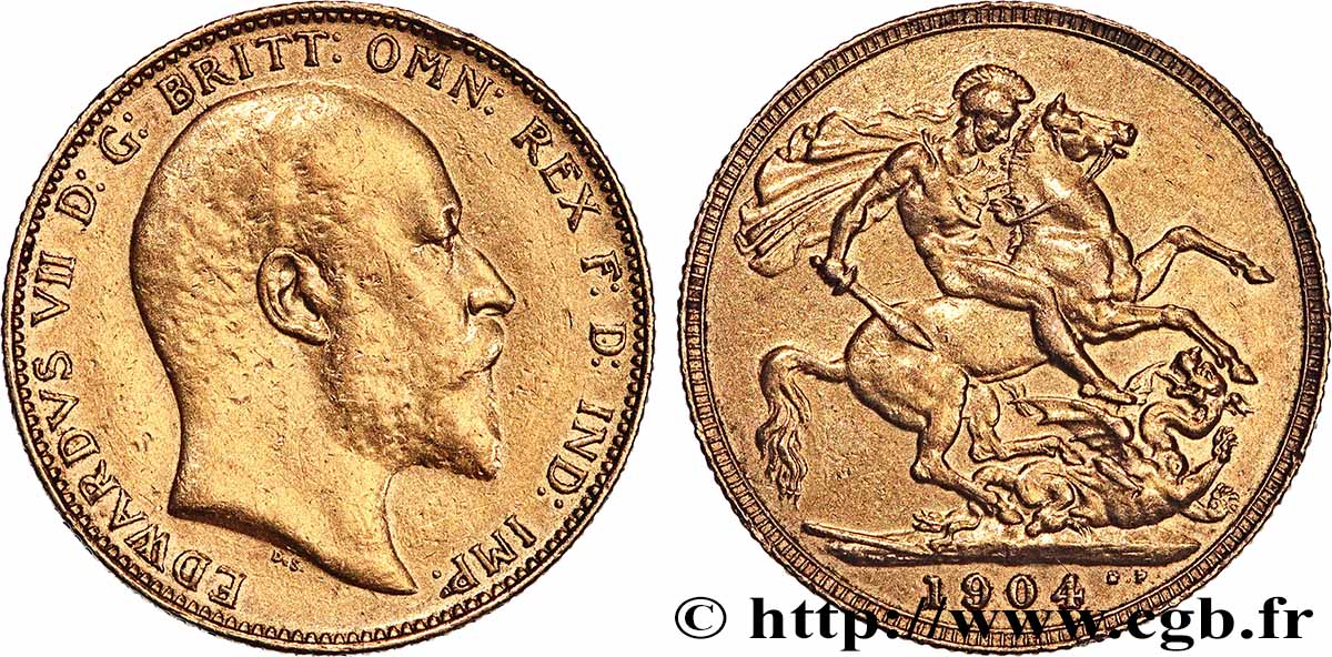 GOLD, PALLADIUM & PLATINUM INVESTMENT 1 Souverain Edouard VII 1904 Perth XF 