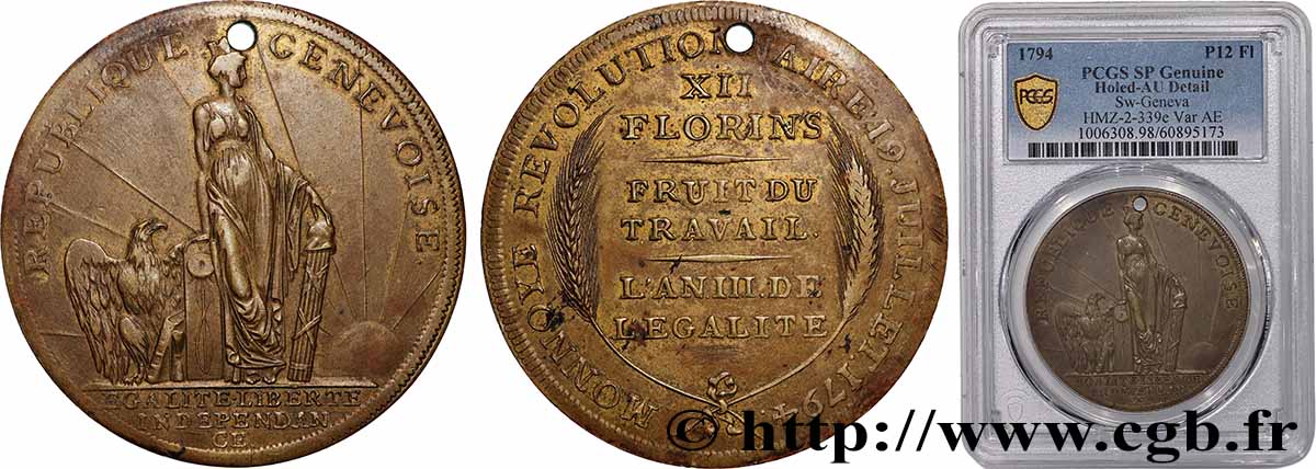 SUISSE - RÉPUBLIQUE DE GENÈVE Essai XII Florins 1794  SUP 