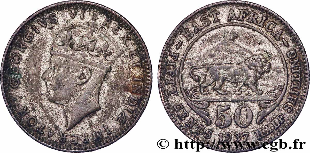 AFRIQUE DE L&nbsp;EST 50 Cents Georges VI 1937 Heaton TB+ 