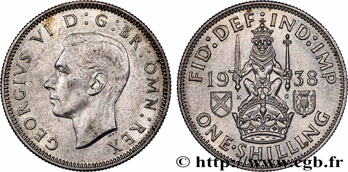 ROYAUME-UNI 1 Shilling Georges VI “Scotland reverse” 1938 Londres SUP 