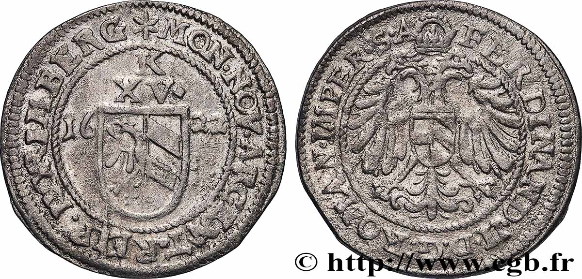 GERMANY - NUREMBERG 15 Kreuzer 1622 Nuremberg XF 