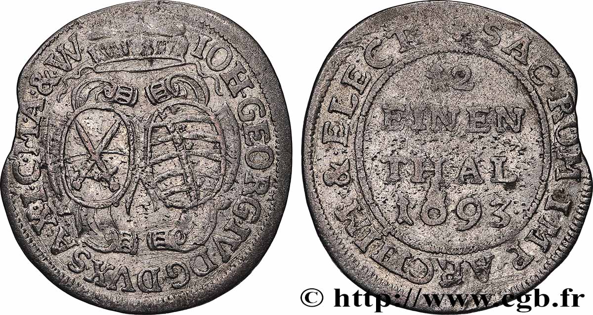 ALLEMAGNE - SAXE 1/12 Thaler Jean Georges IV 1693  TB+ 