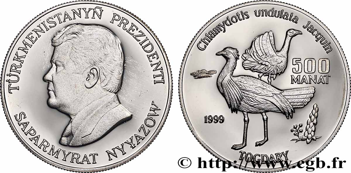 TURKMÉNISTAN 500 Manat Proof Outardes houbara 1999 Llantrisant SPL 