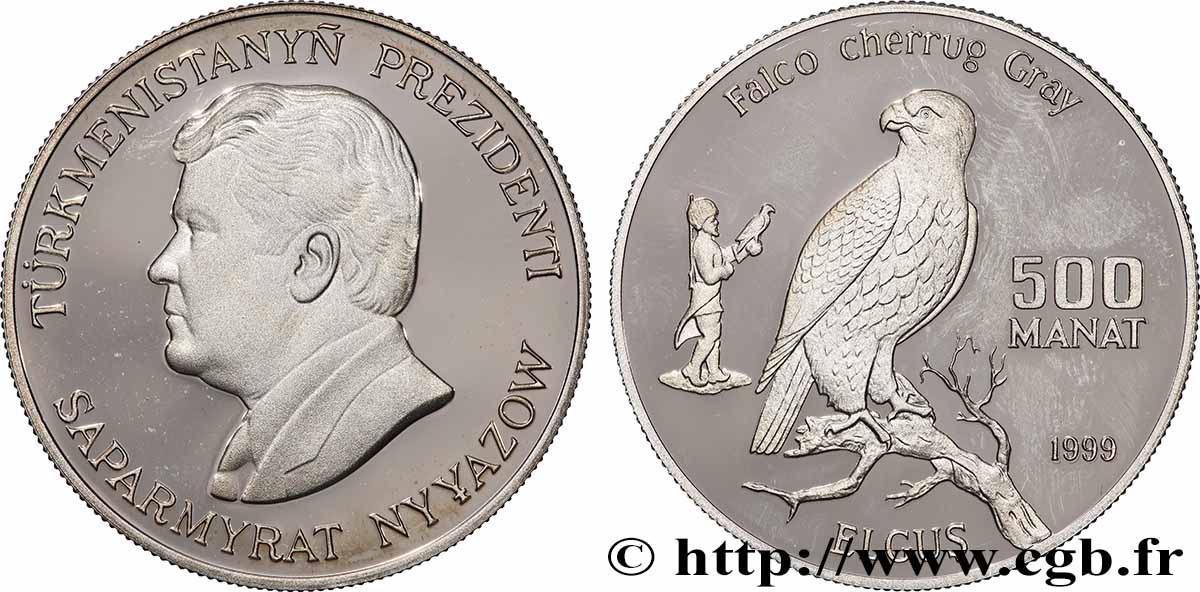 TURKMÉNISTAN 500 Manat Proof Faucon de l’Altaï 1999 Llantrisant SPL 
