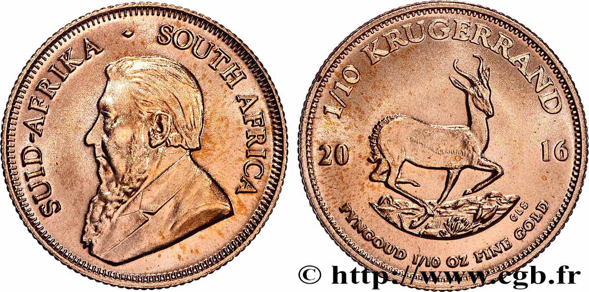GOLD, PALLADIUM & PLATINUM INVESTMENT 1/10 Krugerrand 2016 Prétoria MS 