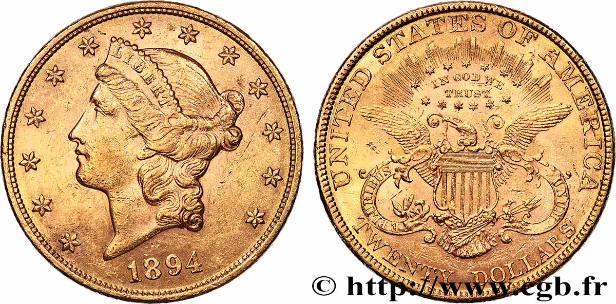 OR, PALLADIUM ET PLATINE INVESTISSEMENT 20 Dollars &nbsp;Liberty&nbsp; 1894 Philadelphie TTB+ 