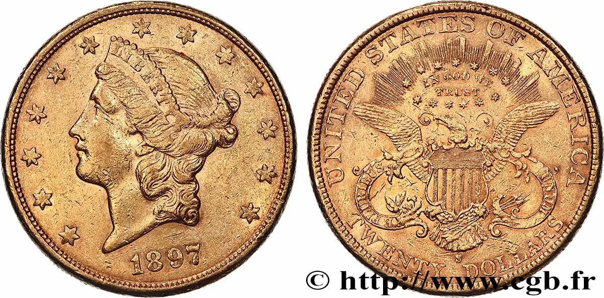 GOLD-, PALLADIUM- UND PLATIN-INVESTITIONEN 20 Dollars &nbsp;Liberty&nbsp; 1897 San Francisco fVZ 