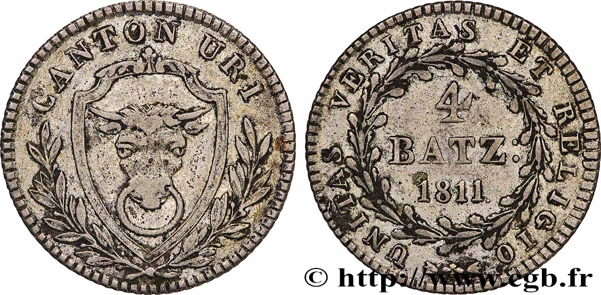 SUISSE - CANTON D&nbsp;URI 4 Batzen 1811 Uri TTB+ 
