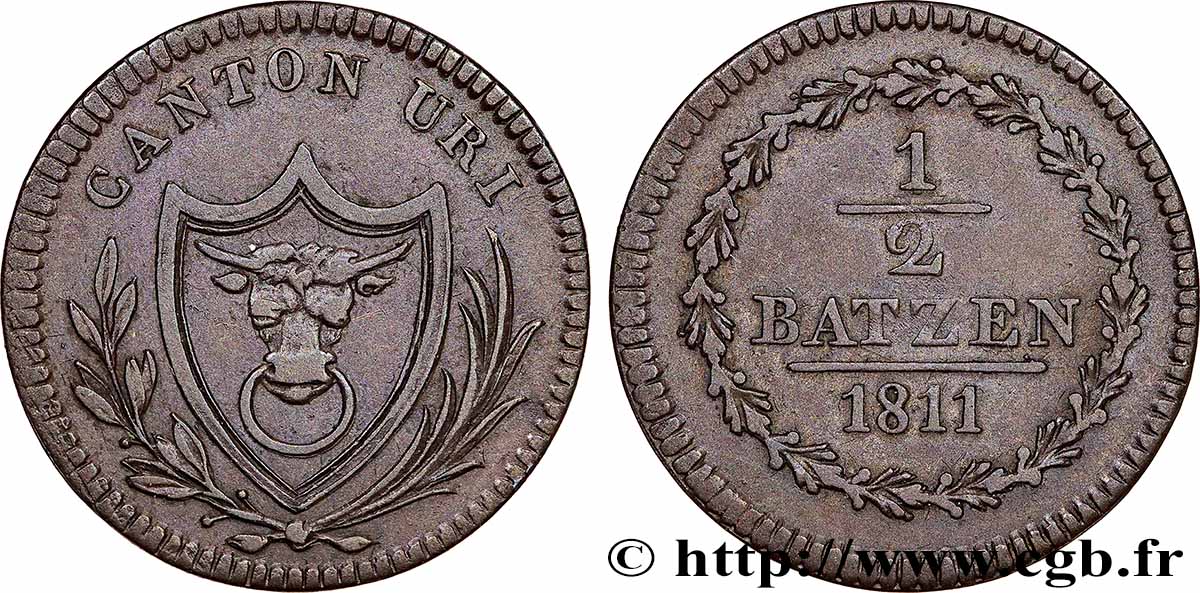 SUISSE - CANTON D&nbsp;URI 1/2 Batzen 1811 Uri TTB+ 