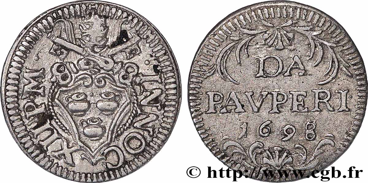 ITALIE - ÉTATS DU PAPE - INNOCENT XII (Antoine Pignatelli) 1/2 Grosso 1698  TTB 