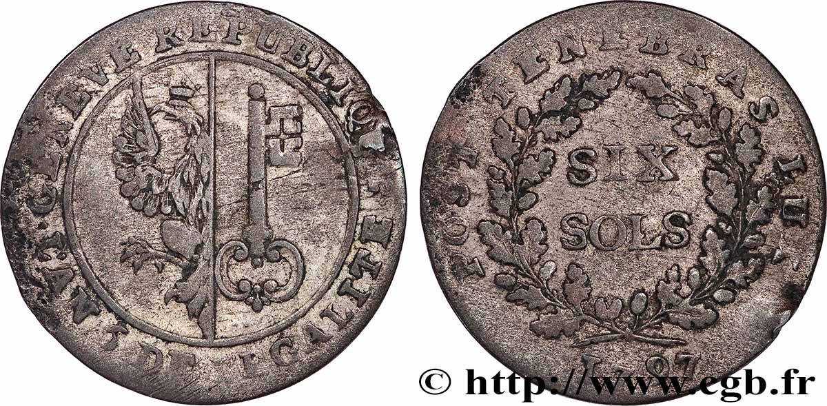 SUISSE - RÉPUBLIQUE DE GENÈVE 6 Sols Deniers - République de Genève 1797  TB+ 