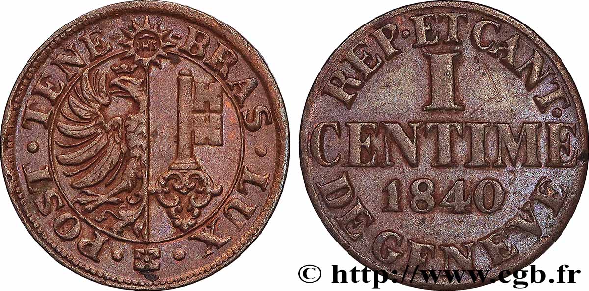 SUISSE - RÉPUBLIQUE DE GENÈVE 1 Centime - Canton de Genève 1840  TTB+ 