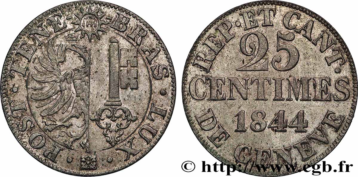 SCHWEIZ - REPUBLIK GENF 25 Centimes - Canton de Genève 1844  fVZ 