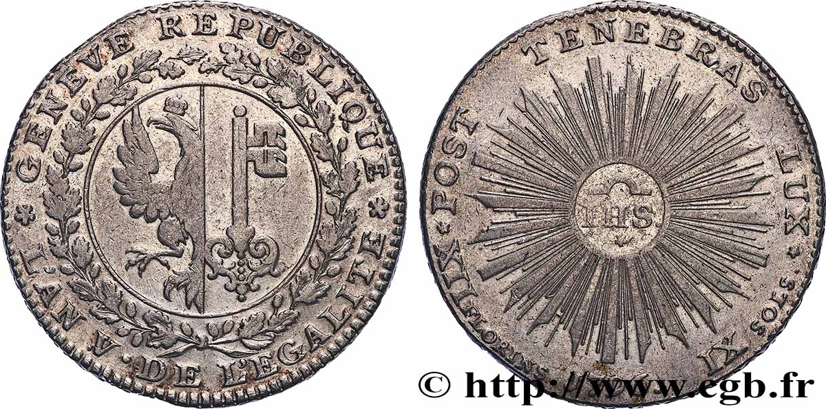SUISSE - RÉPUBLIQUE DE GENÈVE 1 Thaler 1796 Genève TTB 