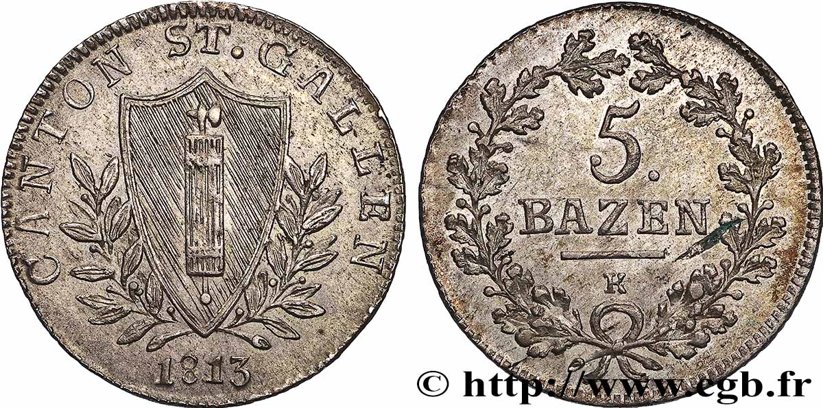 SUISSE - CANTON DE SAINT-GALL 5 Batzen 1813 Saint-Gall TTB+ 
