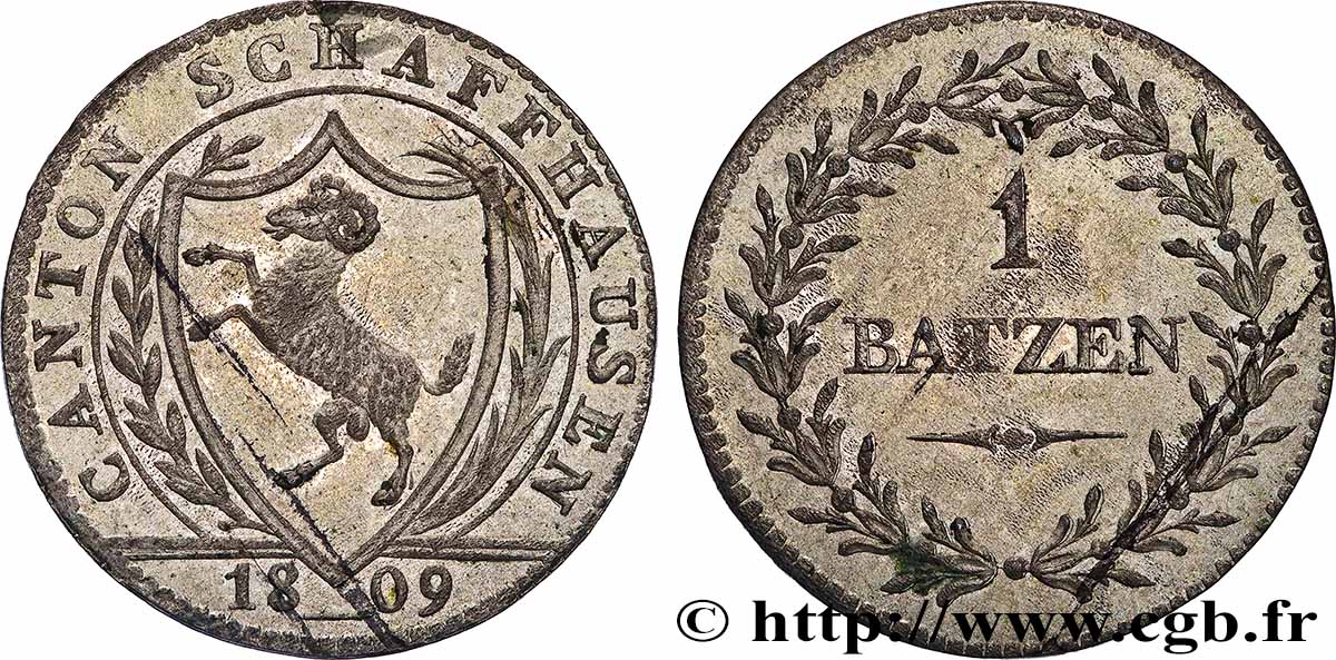 SWITZERLAND - CONFEDERATION OF HELVETIA - CANTON OF SCHAFFHAUSEN 1 Batzen 1809  AU 