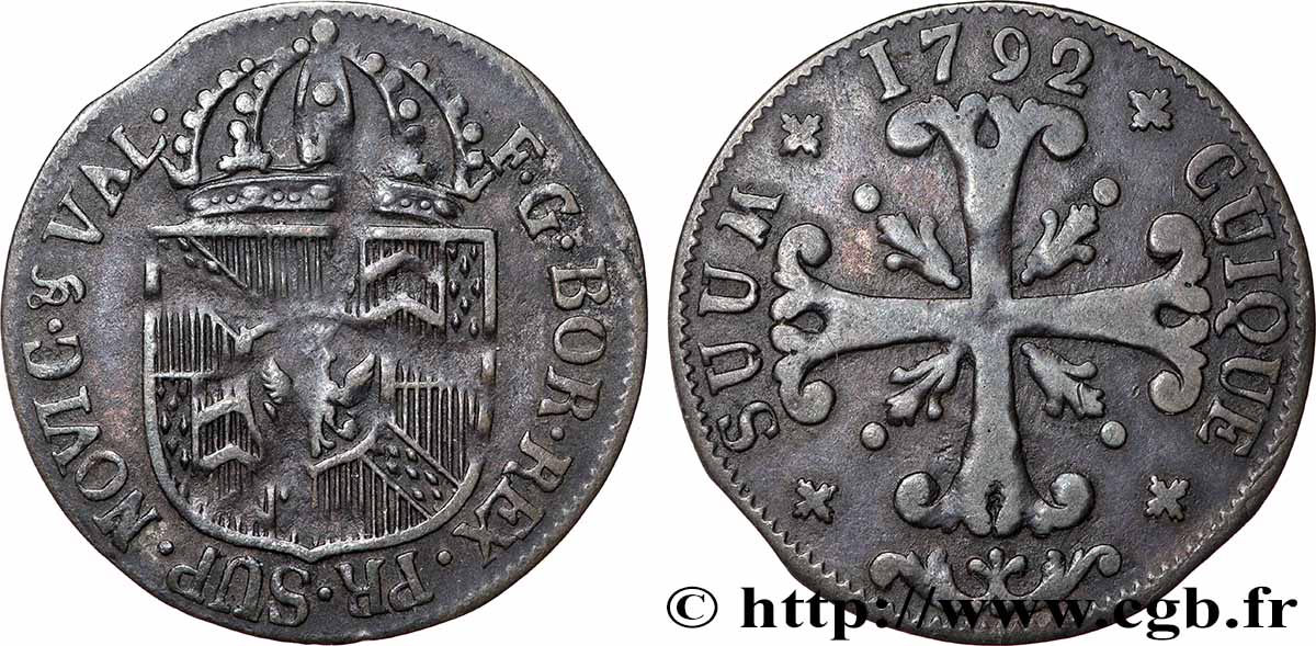 SWITZERLAND - CANTON OF NEUCHATEL 1/2 Batzen 1792 Neuchâtel XF 