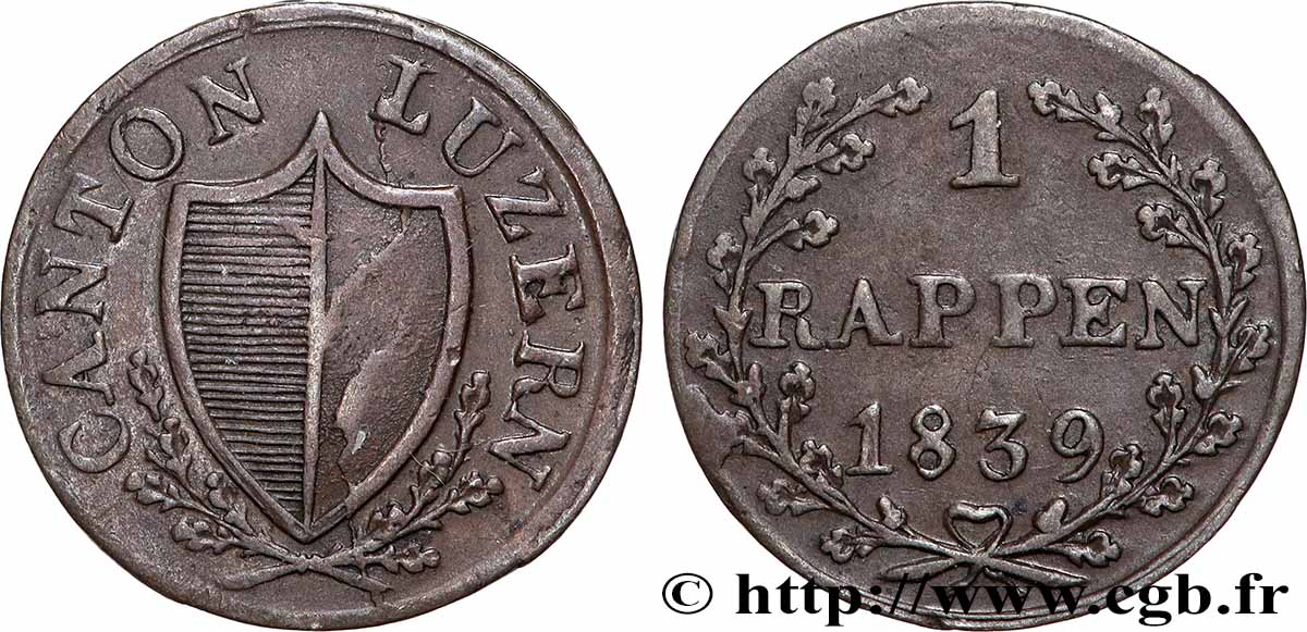 SWITZERLAND - CANTON OF LUCERNE 1 Rappen 1839  AU 