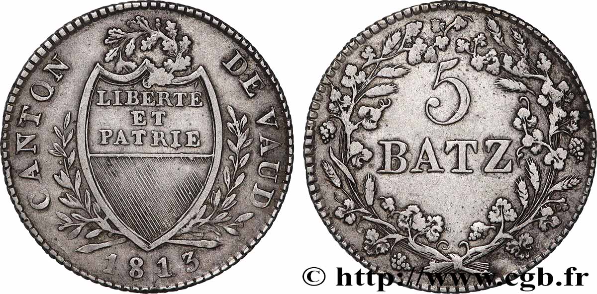 SCHWEIZ  - KANTON WAADT 5 Batzen 1813  fVZ 