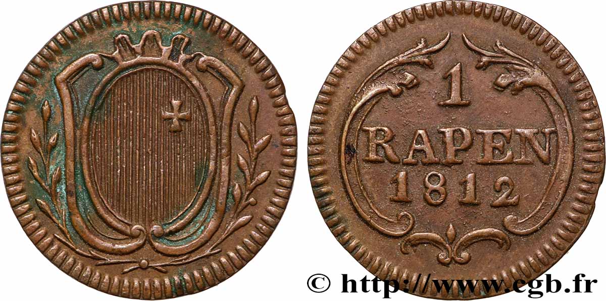 SUISSE - CONFÉDÉRATION HELVÉTIQUE - CANTON DE SCHWYTZ 1 Rappen 1812  TTB 