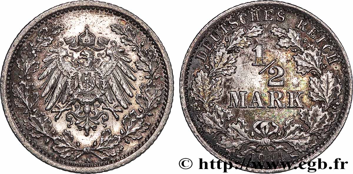 DEUTSCHLAND 1/2 Mark Empire aigle impérial 1914 Berlin - A fVZ 