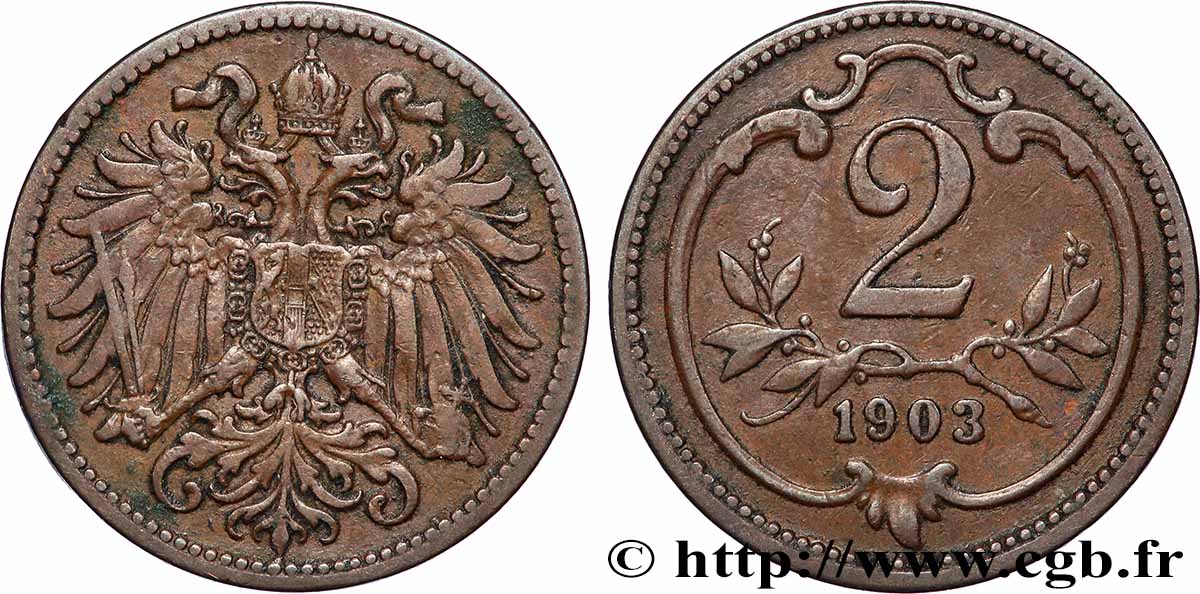 ÖSTERREICH 2 Heller 1903 Vienne SS 