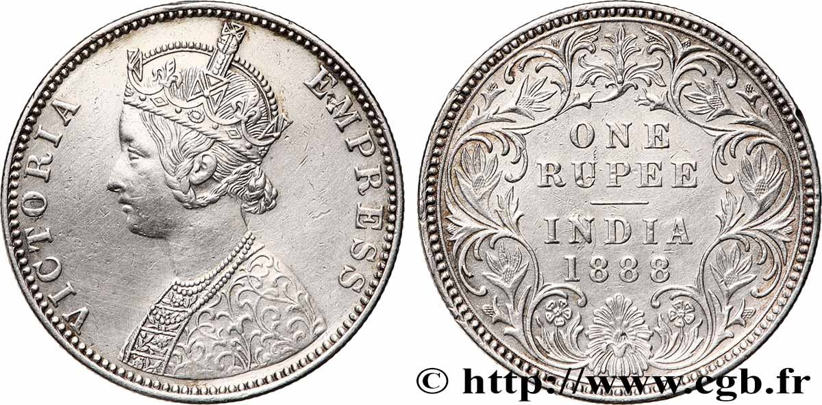 INDES BRITANNIQUES 1 Roupie Victoria 1888  Bombay SUP 