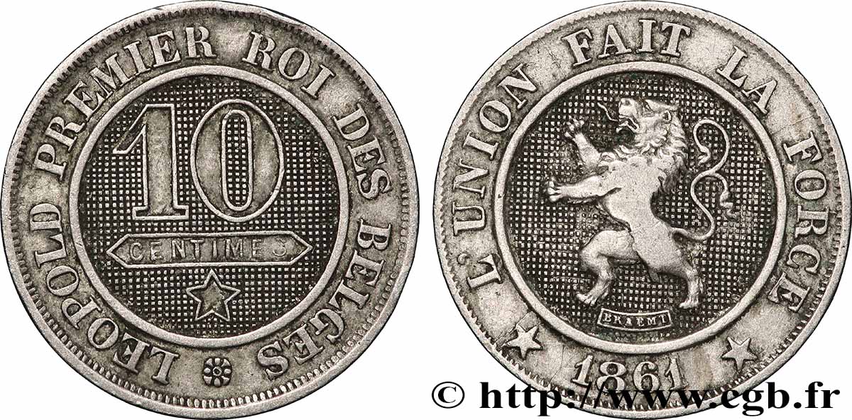 BELGIO 10 Centimes lion 1861 Bruxelles BB 
