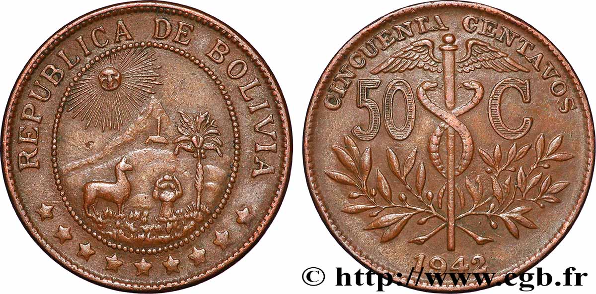 BOLIVIA 50 Centavos 1942  q.SPL 
