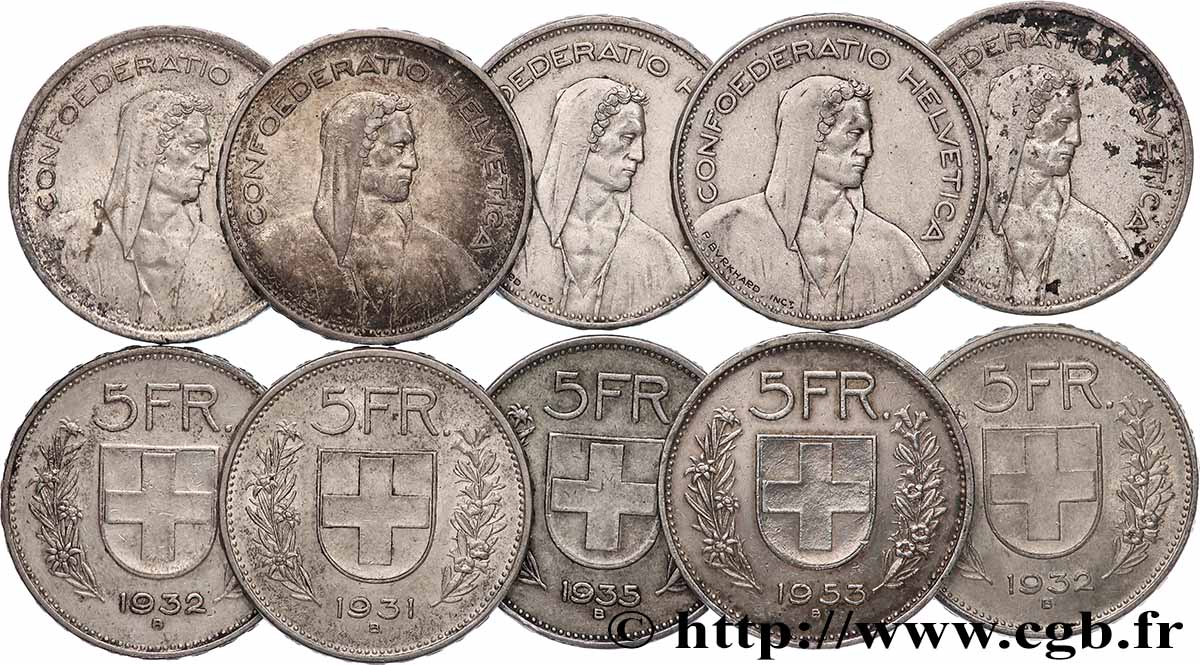 PLATA INVERSIÓN Lot de 10 x 5 Francs Berger des alpes n.d. Berne MBC 