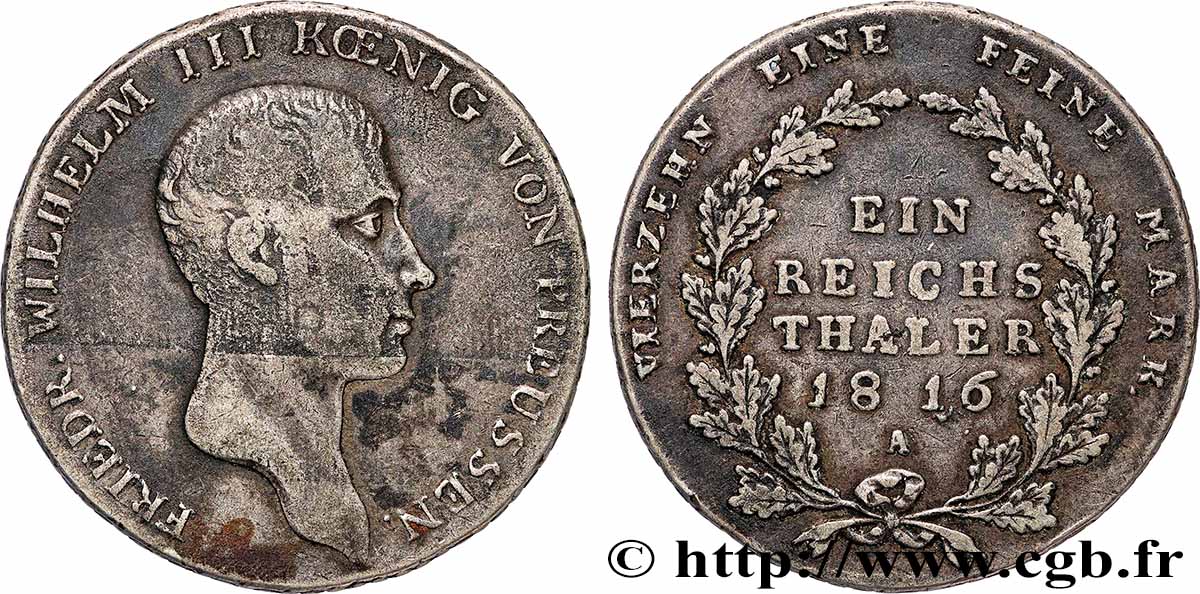 ALLEMAGNE - ROYAUME DE PRUSSE - FRÉDÉRIC-GUILLAUME III Thaler 1816 Berlin VF 