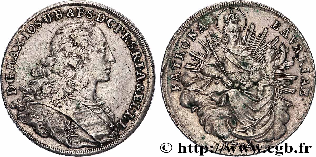 ALLEMAGNE - BAVIÈRE 1 Thaler Maximilien III 1754 Munich TTB 