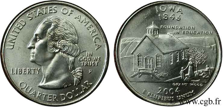 UNITED STATES OF AMERICA 1/4 Dollar Iowa : école rurale, “arbor day” d’après Grant Wood 2004 Philadelphie - P MS 