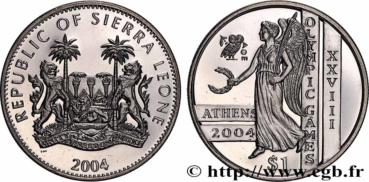 SIERRA LEONE 1 Dollar Proof Jeux Olympiques Athènes 2004 Pobjoy Mint FDC 