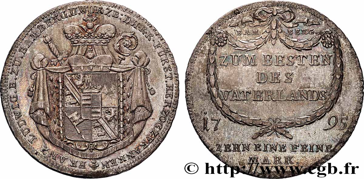 GERMANY - BAMBERG 1 Thaler Évéché de Bamberg frappe au nom de Franz Ludwig von Erthal 1795  AU 