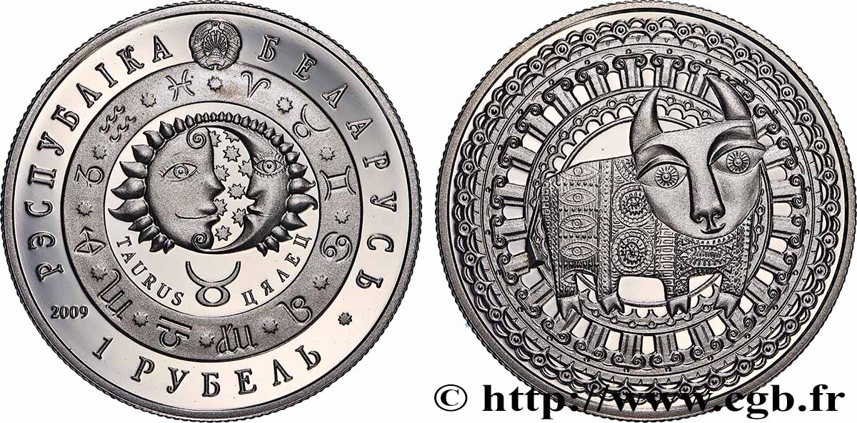 BIÉLORUSSIE 1 Rouble Proof signes du zodiaque : taureau 2009 Varsovie FDC 