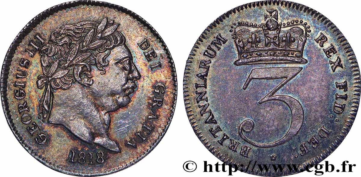 GREAT BRITAIN - GEORGE III 3 Pence  1818  AU 