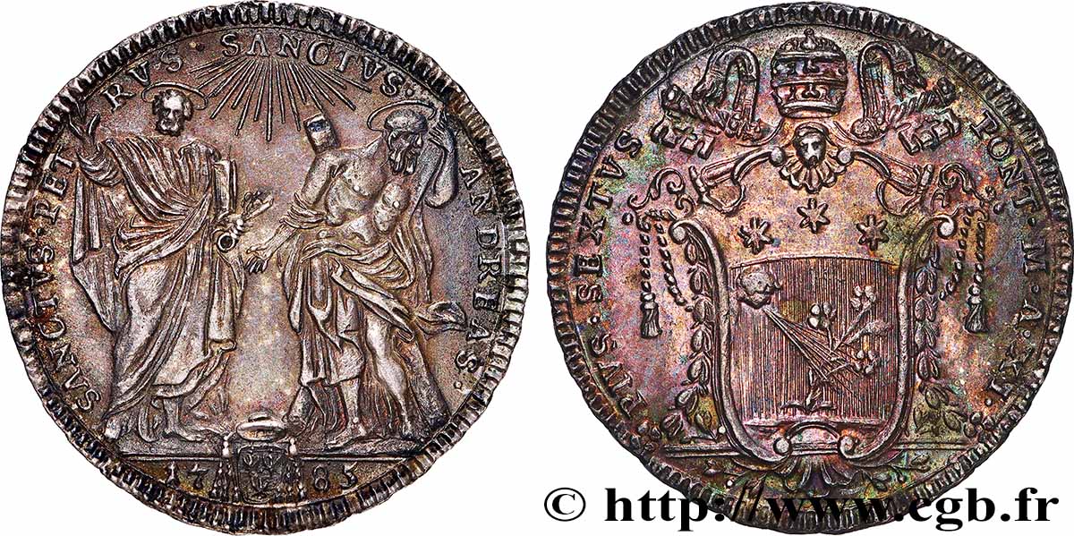 ITALIE - ÉTATS DU PAPE - PIE VI (Jean-Ange Braschi) 1 Teston  1785 Rome TTB+ 