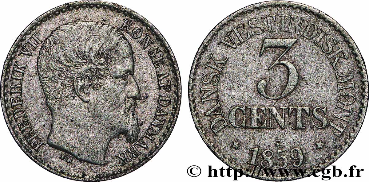 DÄNISCHE-WESTINDIEN (JUNGFERNINSELN) 3 Cents Frederik VII 1859  VZ 