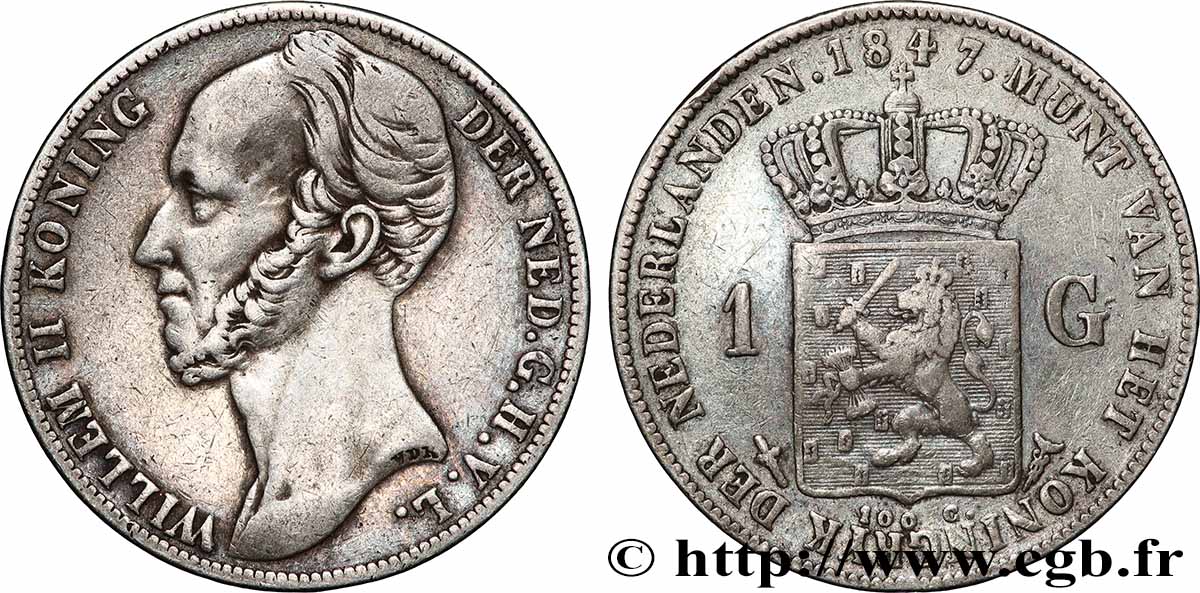 PAYS-BAS 1 Gulden Guillaume II 1847 Utrecht TTB 