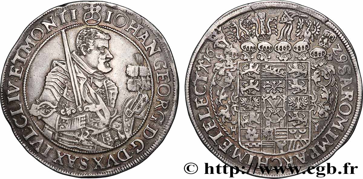 ALLEMAGNE - DUCHÉ DE SAXE ÉLECTORALE - LIGNE ALBERTINE - JEAN GEORGES Ier Thaler 1629 Dresde TTB+ 